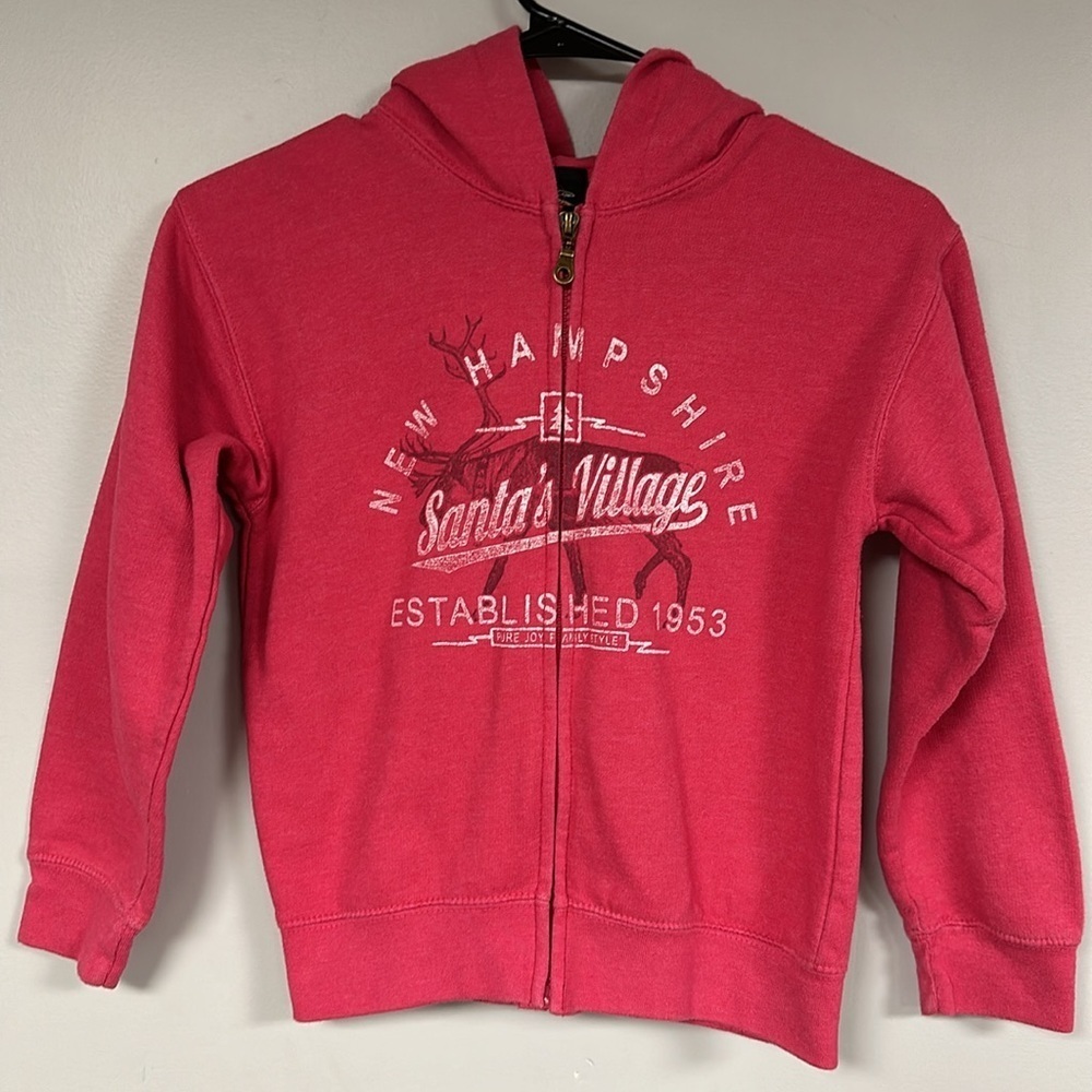 Prairie Mountain New Hampshire Santa’s Village Pink Graphic Hoodie, Full Zip, M 